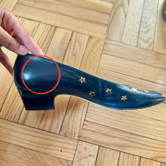 Escada Heels 80s Vintage Star-Studded Low Heel Leather Black Sz 8.5 - Picture 5 of 9